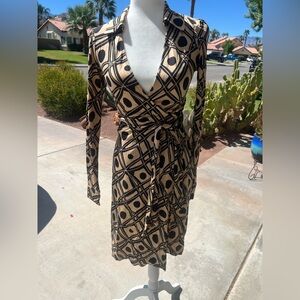 Vintage Diane Von Furstenburg Stylish Geometric Print Wrap Dress Sz 0